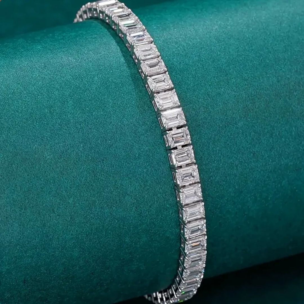Emerald cut diamonds tennis bracelets silver