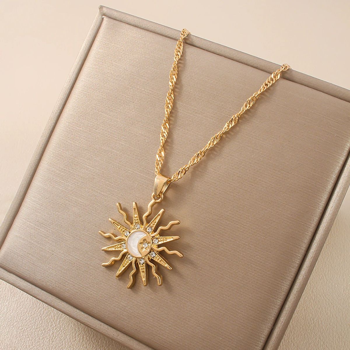 Celestial Charm Necklace - Gold SunStar Pendant
