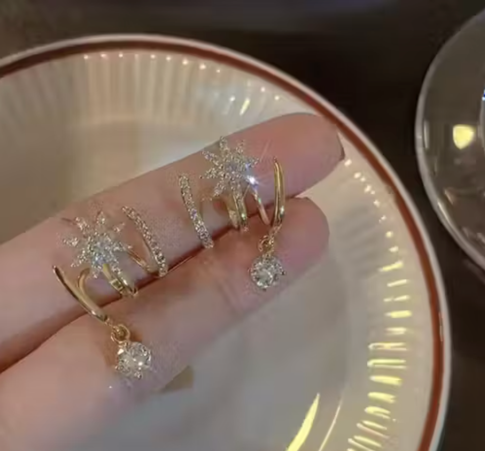 American diamond stone korean earrings