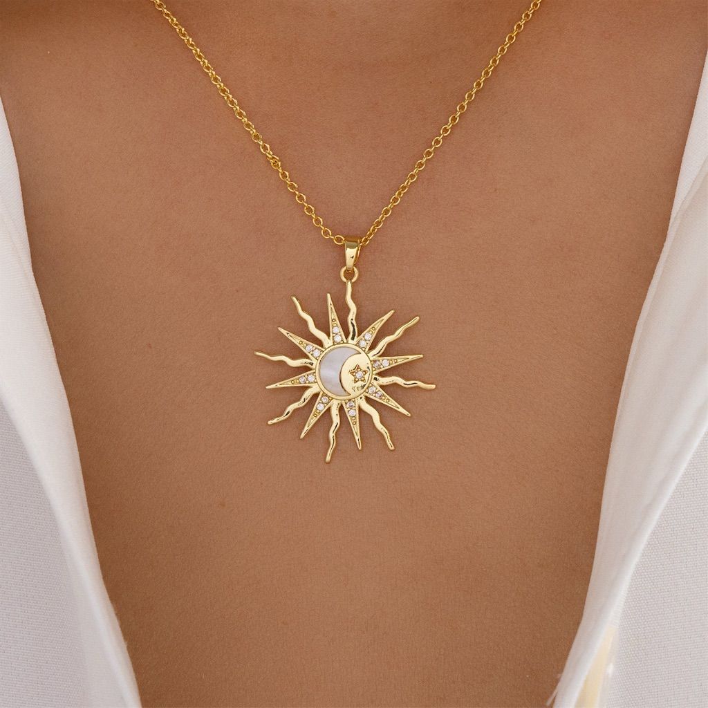 Celestial Charm Necklace - Gold SunStar Pendant